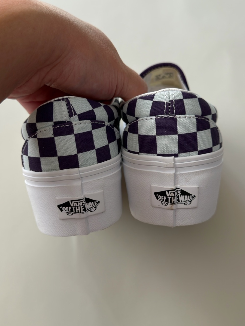 VANS Classic Slip-On Platform Checkerboard Shoe Mist Blue Gothic Grape Purple - Picture 8 of 12